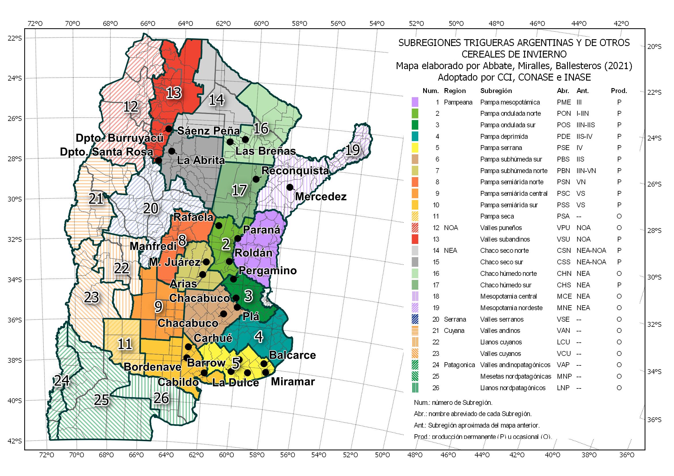 Mapa de las Subregiones trigueras argentinas